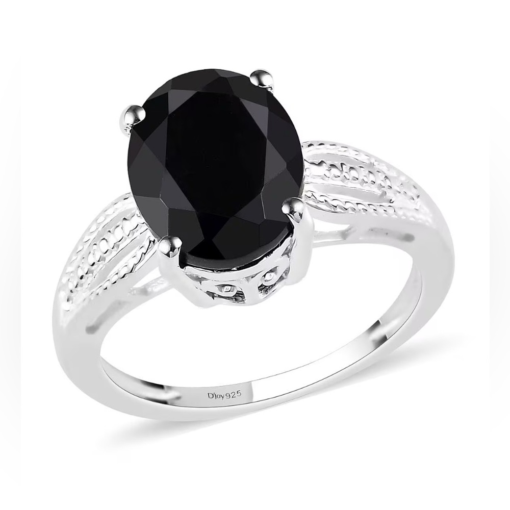 D'Joy Australian 2.9ct Black Tourmaline Solitaire Ring in Sterling Silver Size 8